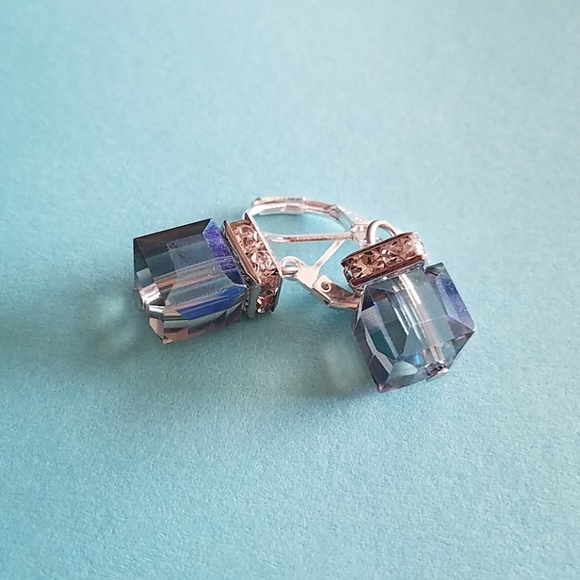 Blue crystal earrings sterling silver handmade - Picture 5 of 6